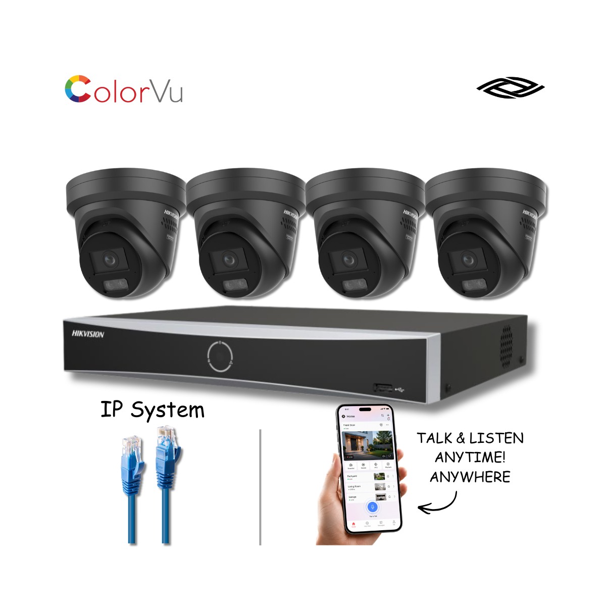 Hikvision 4 Camera 8MP 4K ColorVu IP CCTV Kit with 4CH NVR & 2TB HDD